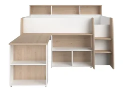 Vente-unique Lit combiné 90 x 200 cm avec bureau et rangements - Blanc et naturel - APOLINO*Enfant Lit Enfant
