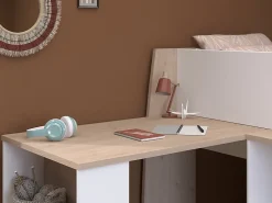 Vente-unique Lit combiné 90 x 200 cm avec bureau et rangements - Blanc et naturel - APOLINO*Enfant Lit Enfant