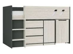 Vente-unique Lit combiné 90 x 190 cm avec bureau et rangements - Coloris : Anthracite et naturel grisé - SAGITI*Enfant Lit Enfant