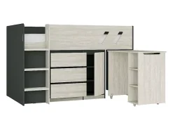 Vente-unique Lit combiné 90 x 190 cm avec bureau et rangements - Coloris : Anthracite et naturel grisé - SAGITI*Enfant Lit Enfant