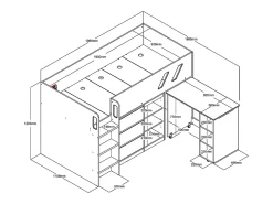 Vente-unique Lit combiné 90 x 190 cm avec bureau et rangements - Coloris : Anthracite et naturel grisé - SAGITI*Enfant Lit Enfant