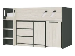 Vente-unique Lit combiné 90 x 190 cm avec bureau et rangements - Coloris : Anthracite et naturel grisé - SAGITI*Enfant Lit Enfant