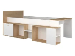 Lit combiné 90 x 200 cm avec bureau et rangements - Blanc et naturel - PALOMA><noscript><img width=