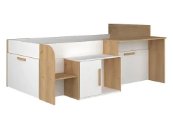 Lit combiné 90 x 200 cm avec bureau et rangements - Coloris : Blanc et naturel - PEDRO>Vente-unique Best