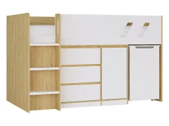 Lit combiné 90 x 190 cm avec bureau et rangements - Coloris : Naturel et blanc - SAGITI>Vente-unique
