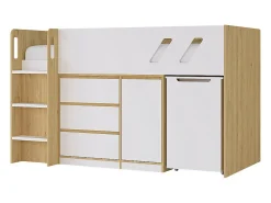 Lit combiné 90 x 190 cm avec bureau et rangements - Coloris : Naturel et blanc - SAGITI><noscript><img width=