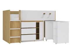 Lit combiné 90 x 190 cm avec bureau et rangements - Coloris : Naturel et blanc - SAGITI><noscript><img width=
