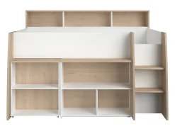 Lit combiné 90 x 200 cm avec bureau et rangements - Blanc et naturel + Matelas - APOLINO><noscript><img width=