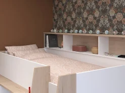 Lit combiné 90 x 200 cm avec bureau et rangements - Blanc et naturel + Matelas - APOLINO><noscript><img width=