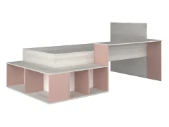 Vente-unique Lit combiné 90 x 200 cm avec rangements et bureau - Coloris : Naturel et Rose - RIGALI*Enfant Lit Enfant
