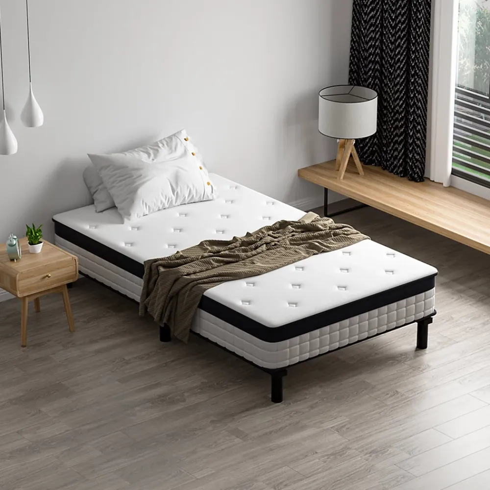 Teeno Lit combiné avec matelas à ressorts et cadre de lit en fer, 18 cm d'épaisseur, 90 x 190 cm, 6 pieds.* Ensemble Sommier Et Matelas