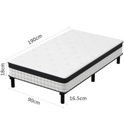 Teeno Lit combiné avec matelas à ressorts et cadre de lit en fer, 18 cm d'épaisseur, 90 x 190 cm, 6 pieds.* Ensemble Sommier Et Matelas