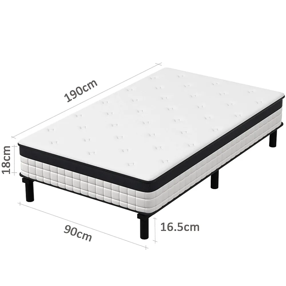 Teeno Lit combiné avec matelas à ressorts et cadre de lit en fer, 18 cm d'épaisseur, 90 x 190 cm, 6 pieds.* Ensemble Sommier Et Matelas