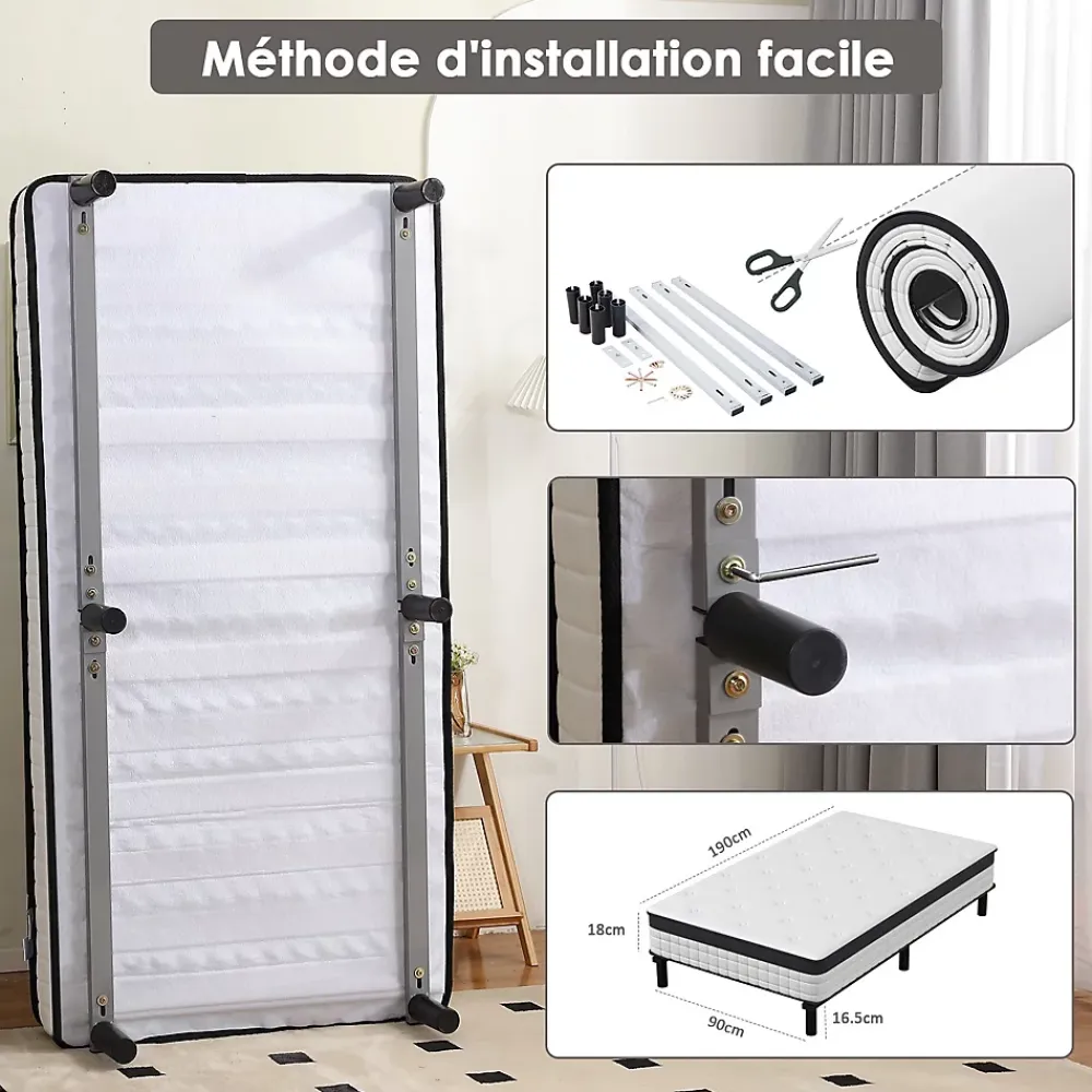 Teeno Lit combiné avec matelas à ressorts et cadre de lit en fer, 18 cm d'épaisseur, 90 x 190 cm, 6 pieds.* Ensemble Sommier Et Matelas