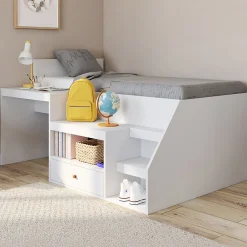 Lit combiné avec sommier, bureau et rangement LEOPOLD 90 x 190 cm blanc>IDMarket Online