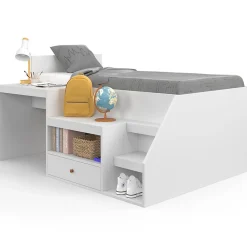 Lit combiné avec sommier, bureau et rangement LEOPOLD 90 x 190 cm blanc>IDMarket Online