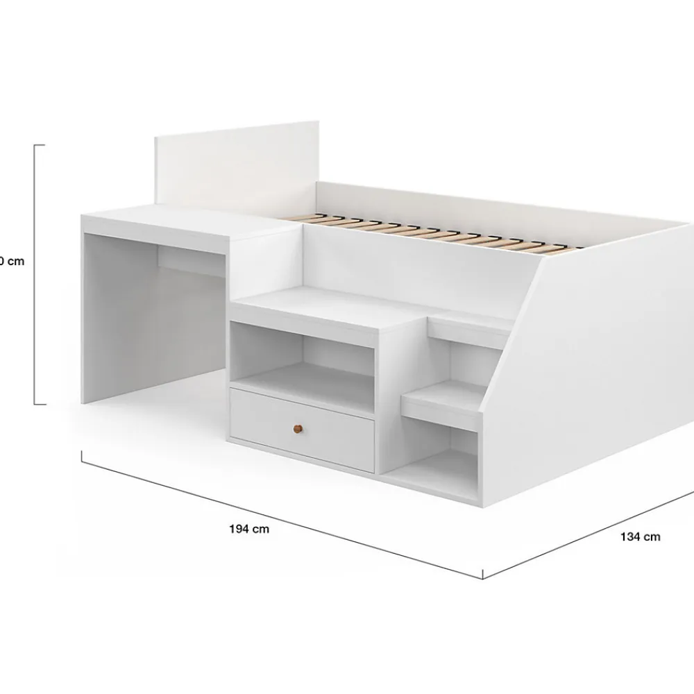 Lit combiné avec sommier, bureau et rangement LEOPOLD 90 x 190 cm blanc>IDMarket Online