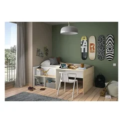 Diagone Lit combiné enfant OSCAR - 90 x 190 cm - Chene clair / Blanc -* Lit Simple
