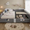 Lit combiné enfant 90x200 cm x2, hydraulique, sac rangement, contreplaqué - gris>Blackcolors Sale