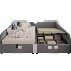Lit combiné enfant 90x200 cm x2, hydraulique, sac rangement, contreplaqué - gris>Blackcolors Sale