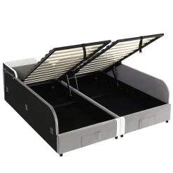 Lit combiné enfant 90x200 cm x2, hydraulique, sac rangement, contreplaqué - gris><noscript><img width=