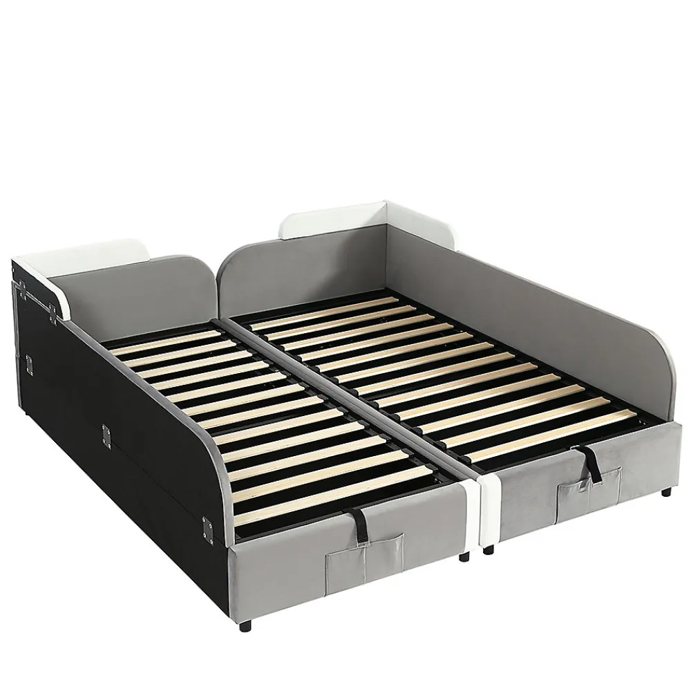 Lit combiné enfant 90x200 cm x2, hydraulique, sac rangement, contreplaqué - gris>Blackcolors Sale