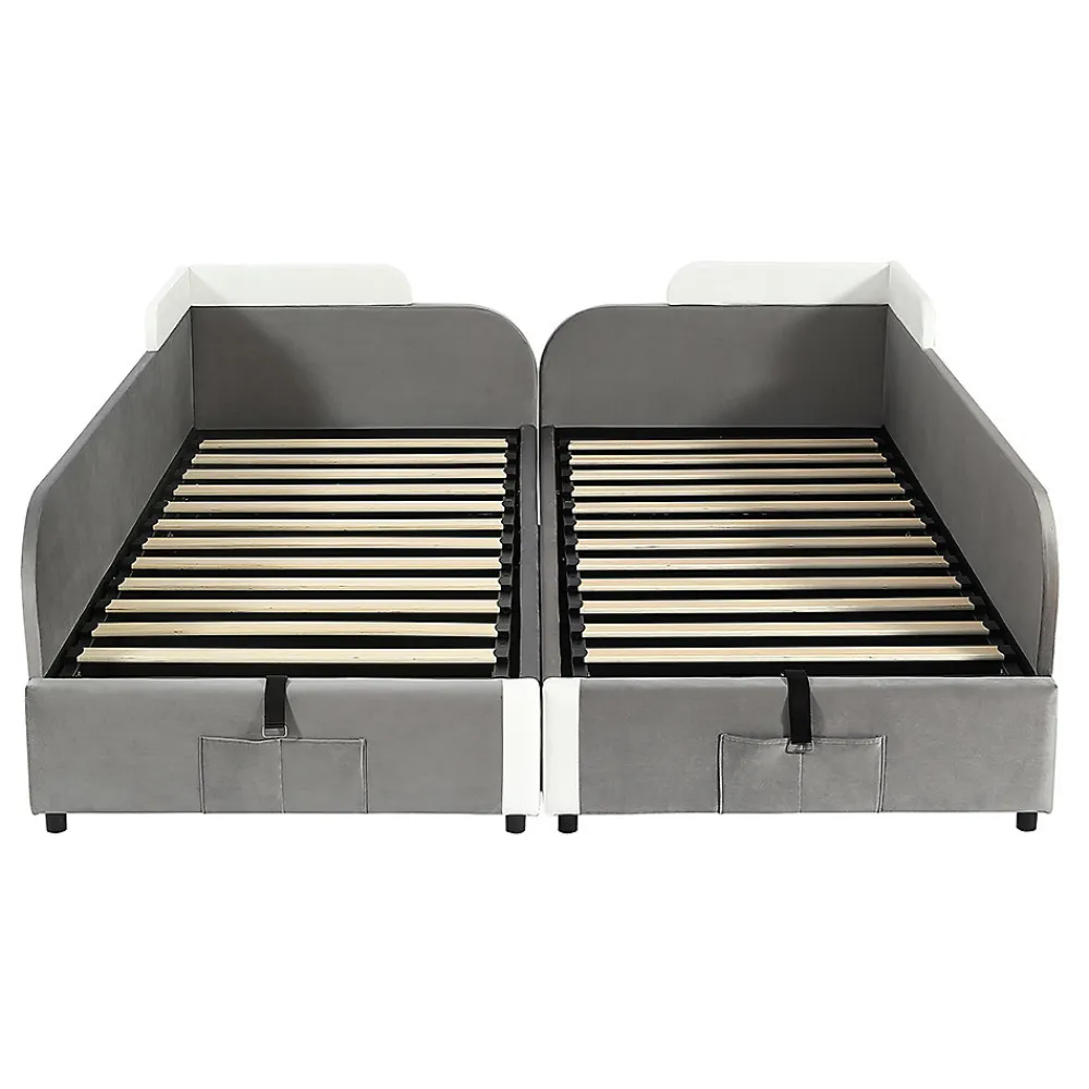 Lit combiné enfant 90x200 cm x2, hydraulique, sac rangement, contreplaqué - gris>Blackcolors Sale