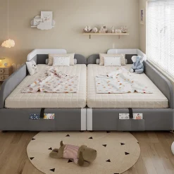 Lit combiné enfant 90x200 cm x2, hydraulique, sac rangement, contreplaqué - gris><noscript><img width=