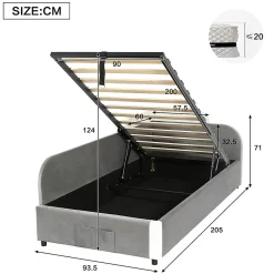 Lit combiné enfant 90x200 cm x2, hydraulique, sac rangement, contreplaqué - gris><noscript><img width=