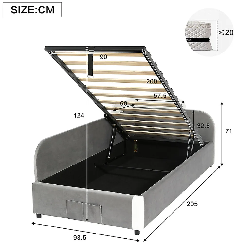 Lit combiné enfant 90x200 cm x2, hydraulique, sac rangement, contreplaqué - gris>Blackcolors Sale