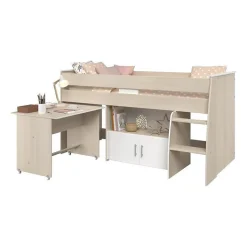 Parisot Lit combiné enfant ZOLA 90x200 cm - 2 portes - Avec bureau - Décor acacia clair et blanc - L 206,3 x H 110 x P 114/183 cm - PA*Enfant Lit Enfant