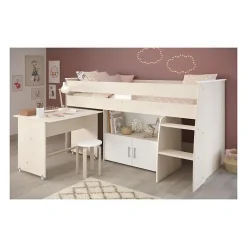 Parisot Lit combiné enfant ZOLA 90x200 cm - 2 portes - Avec bureau - Décor acacia clair et blanc - L 206,3 x H 110 x P 114/183 cm - PA*Enfant Lit Enfant