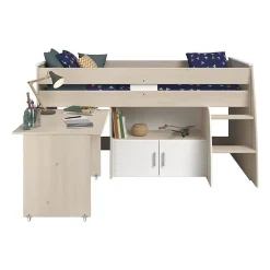Parisot Lit combiné enfant ZOLA 90x200 cm - 2 portes - Avec bureau - Décor acacia clair et blanc - L 206,3 x H 110 x P 114/183 cm - PA*Enfant Lit Enfant