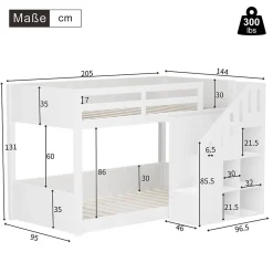 Lit Combiné 90x200 cm - Lit Superposé enfant avec Escaliers et Casier - Bois - Sans Matelas - Blanc><noscript><img width=