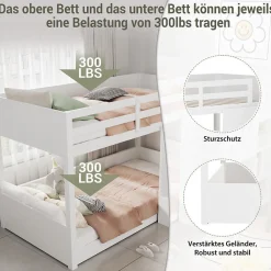 Lit Combiné 90x200 cm - Lit Superposé enfant avec Escaliers et Casier - Bois - Sans Matelas - Blanc><noscript><img width=