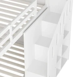Lit Combiné 90x200 cm - Lit Superposé enfant avec Escaliers et Casier - Bois - Sans Matelas - Blanc><noscript><img width=