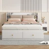 Redom Lit combiné 140x200 cm en bois massif avec tête de lit rangement tiroirs table de chevet armoire et banquette blanc* Lit Avec Rangement