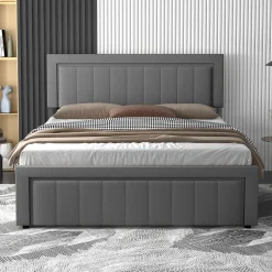 Concept Usine Lit contemporain avec coffre de rangement 140x190cm en velours gris - NASHVILLE* Lit Coffre