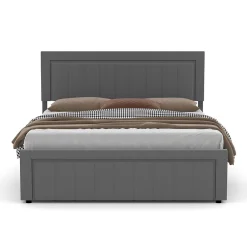 Concept Usine Lit contemporain avec coffre de rangement 140x190cm en velours gris - NASHVILLE* Lit Coffre