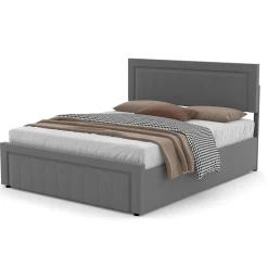 Concept Usine Lit contemporain avec coffre de rangement 140x190cm en velours gris - NASHVILLE* Lit Coffre