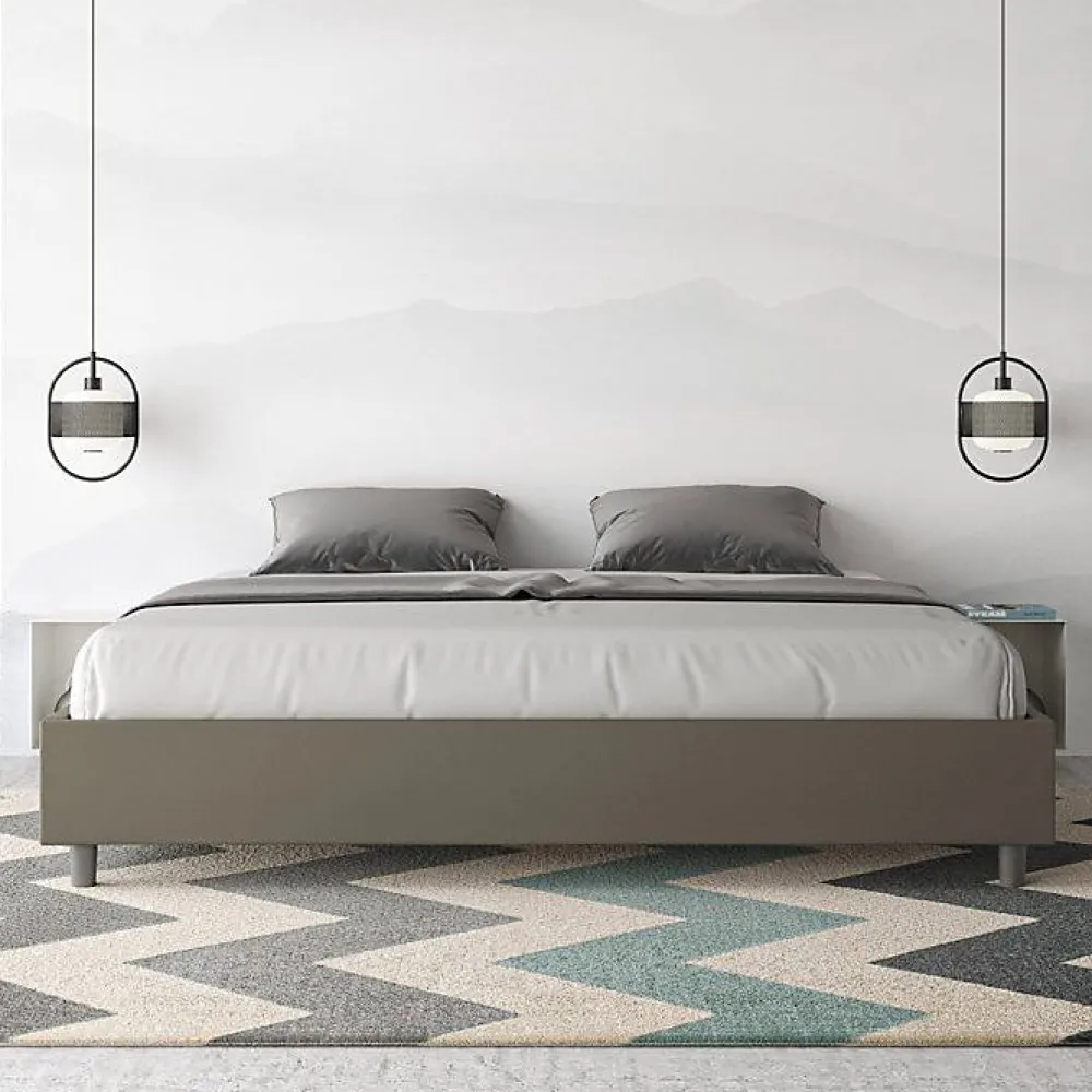 Ityhome Lit conteneur Sommier capitonné 200x200 simili cuir cappuccino Azelia* Lit Coffre