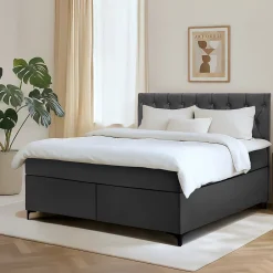 Konsimo Lit continental ARDEA 160x200 cm, tête de lit matelassée en velours, anthracite* Lit Double