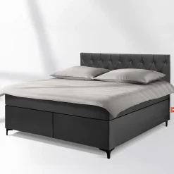 Konsimo Lit continental ARDEA 160x200 cm, tête de lit matelassée en velours, anthracite* Lit Double