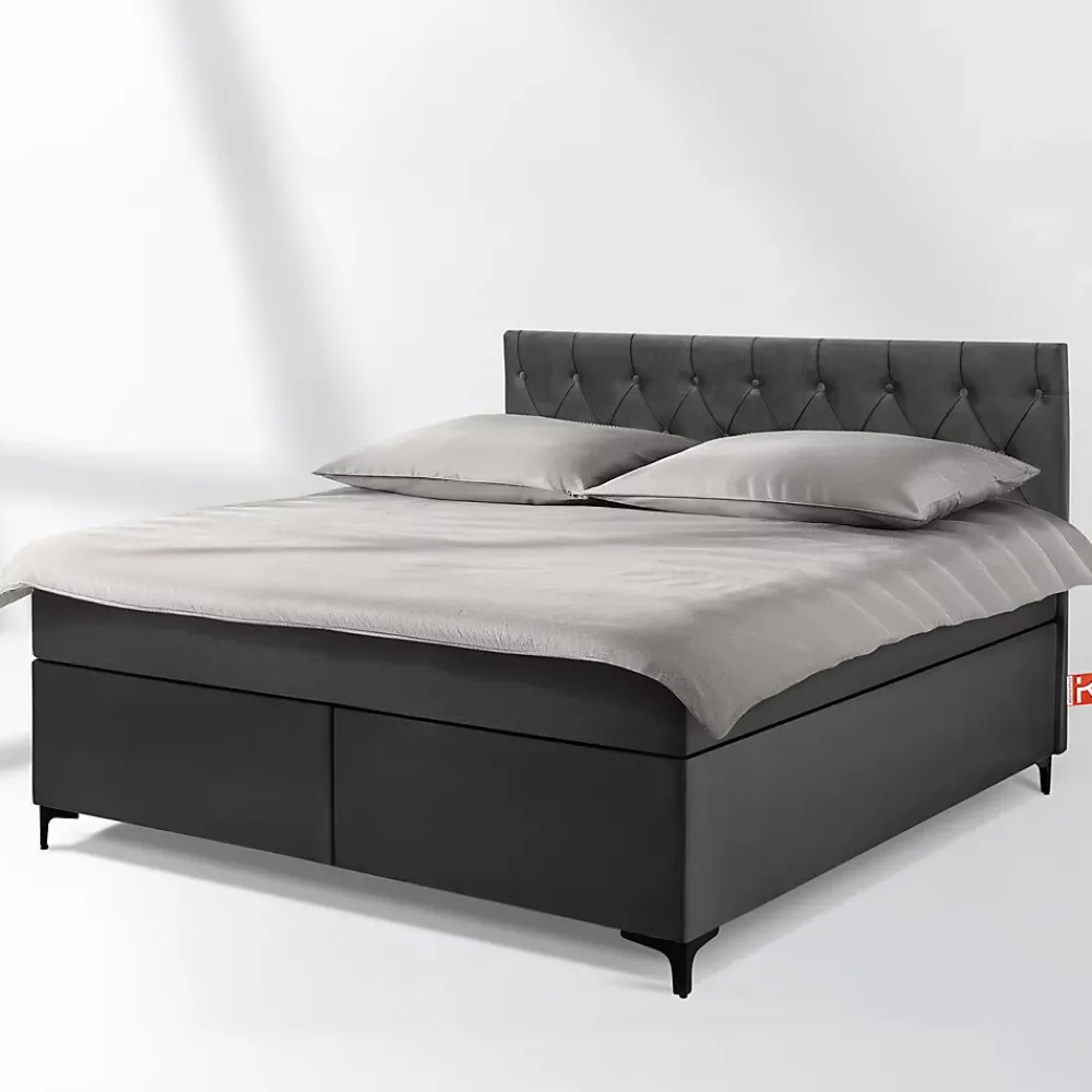 Konsimo Lit continental ARDEA 160x200 cm, tête de lit matelassée en velours, anthracite* Lit Double