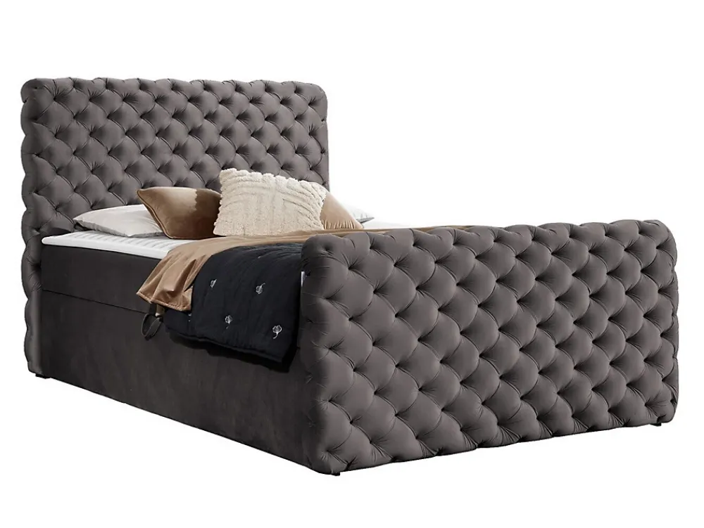 Mobilier1 Lit continental Baltimore 186, Double, Gris, Tissu, Disponible* Ensemble Sommier Et Matelas