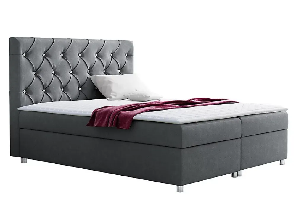 Mobilier1 Lit continental Baltimore 112, Double, Gris, Tissu, Disponible* Ensemble Sommier Et Matelas