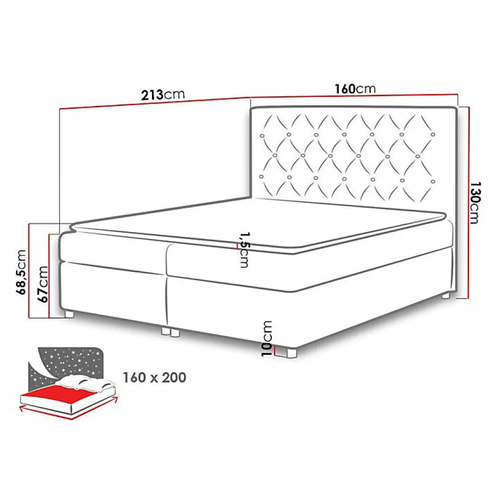 Mobilier1 Lit continental Baltimore 112, Double, Gris, Tissu, Disponible* Ensemble Sommier Et Matelas
