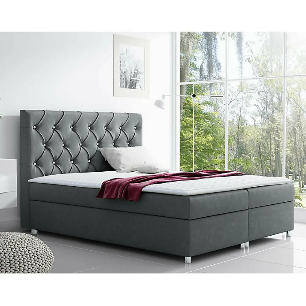 Mobilier1 Lit continental Baltimore 112, Double, Gris, Tissu, Disponible* Ensemble Sommier Et Matelas