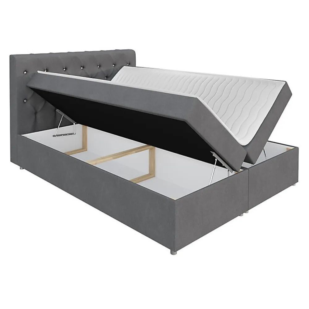 Mobilier1 Lit continental Baltimore 112, Double, Gris, Tissu, Disponible* Ensemble Sommier Et Matelas