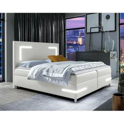 Lit continental Baltimore 173, Double, Blanc, Faux cuir, Disponible>Mobilier1 Hot